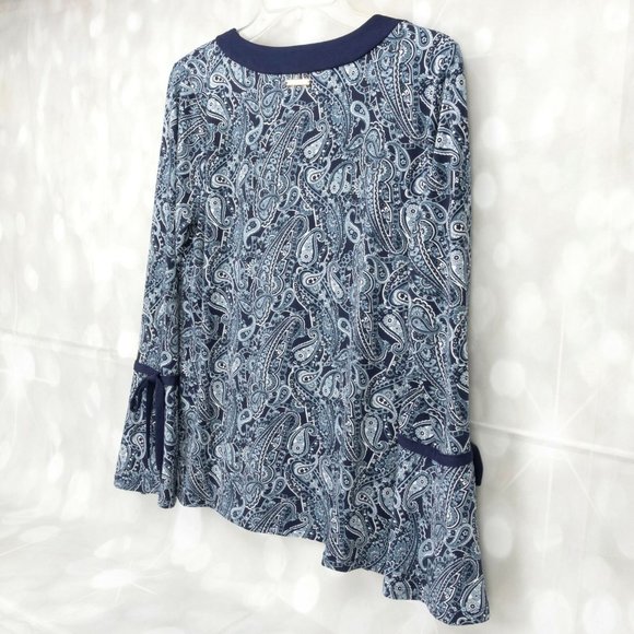 Michael Kors Paisley V-Neck Pull Over Long Sleeve Blouse Top W/Sleeve Ties - Picture 6 of 7